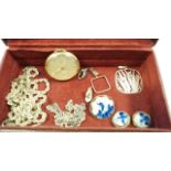 A collection of silver items including a tassle chain; a pendant; a Rotary metal pocket watch,