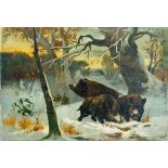 Continental school, early 20th century Wild boar Oil on canvas Signed with intials lower right 30.