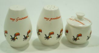 A Carltonware three piece Guiness cruet set printed with toucans and the slogan "My goodness - My