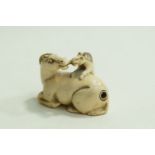 An early 20th century carved ivory netsuke of horse and foal