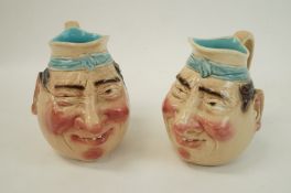 Two early 20th Century Sarreguemines character jugs, 11.5cm high.