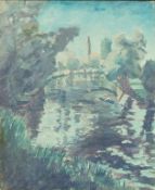 Two prints on canvas After Sir Winston Churchill, of Lake Como from the Chartwell collection,