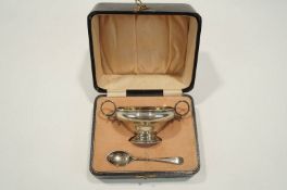 A cased silver christening bowl and spoon, by Joseph Gloster Ltd, Birmingham 1928/29,