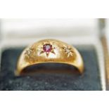 An 18ct gold rose diamond and ruby ring, Chester 1913, finger size L, 2.