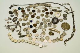 A quantity of silver and silver coloured jewellery and coins, 388.2 g (12.