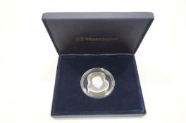 A silver Jersey proof £5 coin, 28g, cased.