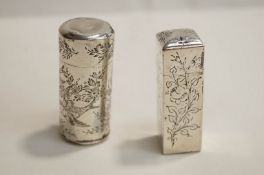 A Victorian silver scent flask, by Horton & Allday, Birmingham 1887, of glass lined cylinder form,