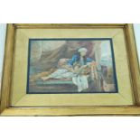 H Haywood Portrait of a lady in Indian dress reclining on a sofa. Watercolour, signed lower left.