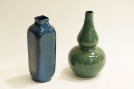 A double Gourd Royal Doulton green vase, along with another Royal Doulton vase,