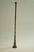 A Silver hunting horn, probably Goldsmiths and Silversmiths Co Ltd, London 1907, 35 cm long,