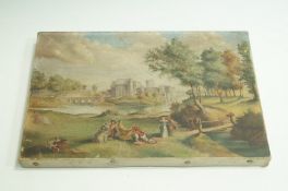 English School 20th Century figures in 18th Century costume in a park Oil on canvas 15.