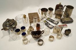 A collection of miscellaneous plated items to include a bi-fold photograph frame, two hip flasks,