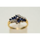 A sapphire and diamond 18 carat gold cluster dress ring, the eight marquise cuts,