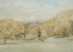 English school Extensive river landscape Watercolour 24.