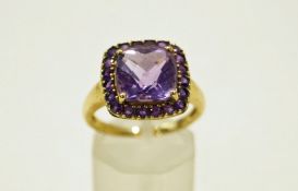 An amethyst 9 carat gold cluster ring, from QVC, finger size O1/2, 3.