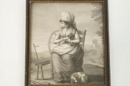 English School, late 18th century Portrait of a lady sitting with a spinning wheel,