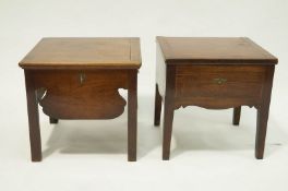Two 19th Century mahogany commodes, each converted as occasional tables, with hinged tops, 44.