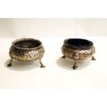 A matched pair of early Victorian silver salts, by John Wellby, London 1848/49, of round form,