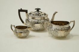 A three piece silver plated tea service,