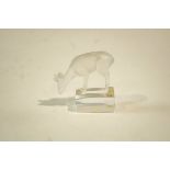 A Lalique glass model of a deer, on a rectangular base, 'Lalique France' etched to the base, 8.