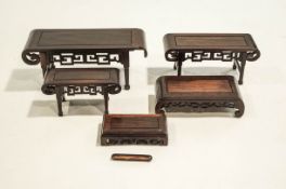 A collection of five modern Chinese hardwood small altar tables,