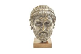 A British Museum replica Sophocles Greek bust, formed of acrylic resin, with an aged bronze finish,