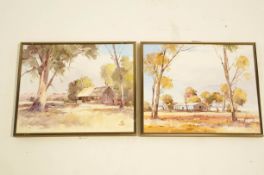 A pair of Oil on board The Australian outback signed, Max Thomas 24.5 x 29.