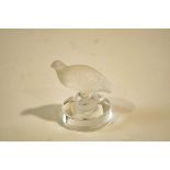 A Lalique glass paperweight in the form of a Quail, 'Lalique France' etched to the base, 6.