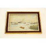 English School Ships at Harbour Bares signature Watercolour 26cm x 39cm