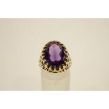 A single stone amethyst 9 carat gold ring, finger size N, 7.