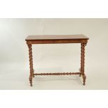 A Victorian crossbanded mahogany side table with bobbin turned supports,