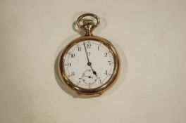 A hunter pocket watch, the gilded case housing an American made movement,