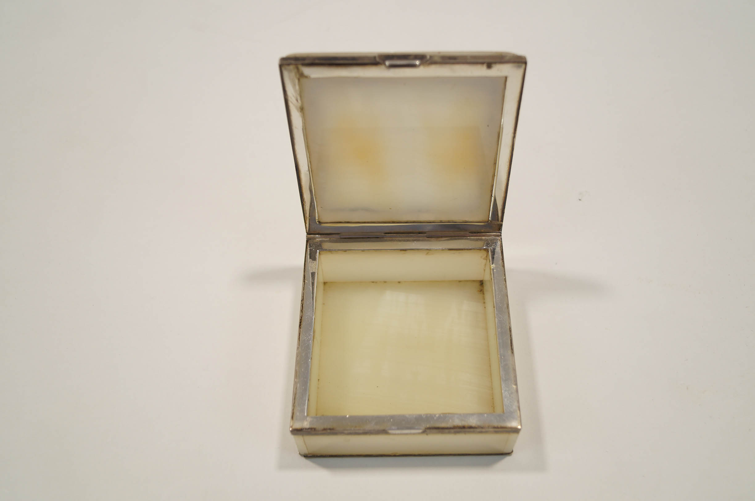 A silver mounted white marble cigarette box, by H.G. - Image 2 of 2