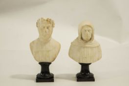 Two late 19th Century alabaster busts, depicting 'Savonarola' and 'Petrarca',