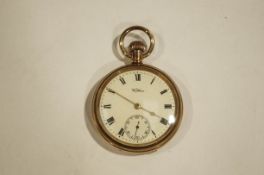 Waltham, an open faced pocket watch, the gilded case housing a signed Traveller movement,