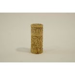 A 19th Century Cantonese cylindrical pole carved overall with figures and landscapes,