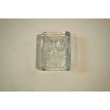 A Daum lead crystal paperweight, of block form and depicting a stylised image of an owl,