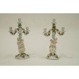 A pair of 19th Century German porcelain candelabra,