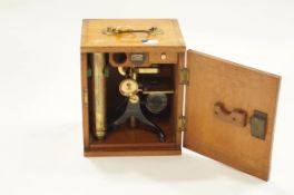 A brass microscope with barrel signed R Winkel, Gottingen,