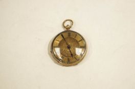 Anonymous, a fob watch, stamped '18k', the four piece hinged case, with gilt metal cuvette,