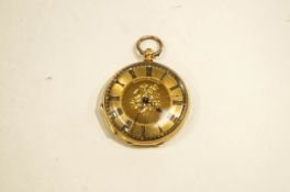 Giardin, Geneve, a fob watch, stamped 'K18', the four piece hinged case, with gilt metal cuvette,