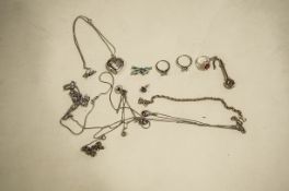 A small collection of silver and silver coloured jewellery