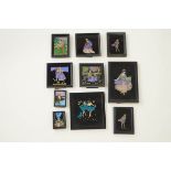 A collection of ten, mainly Edwardian butterfly wing decorative pictures,