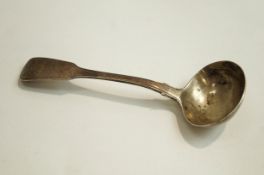 A George IV silver fiddle, thread and drop sauce Ladle, London 1823 by William Chawner II,