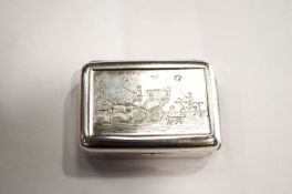 A silver vesta case, engraved with a coaching scene, London 1916, by Alfred,