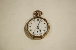 The Angus, an open faced pocket watch, the gilded case housing a 15 jewel Swiss movement,