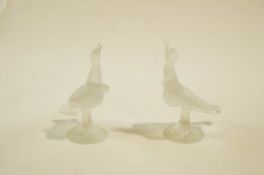 A pair of Lalique seagulls, with a combination of frosted and clear crystal glass,