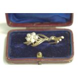 A cultured pearl and diamond flower spray brooch, 3.