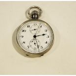 Anonymous, a silver open faced pocket watch with stop watch action, import marks for Glasgow 1917,