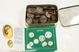 A quantity of Victorian copper pennies and a Royal Australia Mint uncirculated set of seven coins